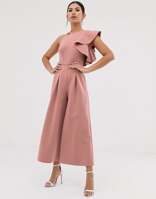 ruffle scuba jumpsuit for wedding guest