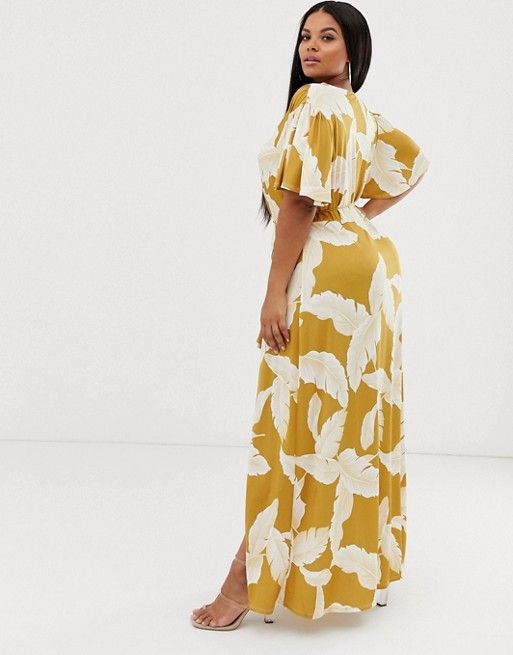 Curve floral flutter sleeve maxi dress