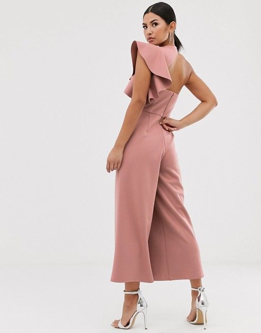 ruffle scuba jumpsuit for wedding guest