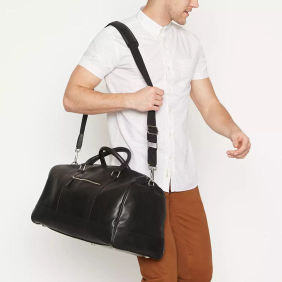 Black Leather Holdall Bag